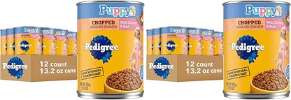 Pedigree Puppy Chopped Ground Dinner Wet Puppy Food with Chicken & Beef,Canned Dog Food,13.2 oz. Cans,12 Count (Pack of 2)