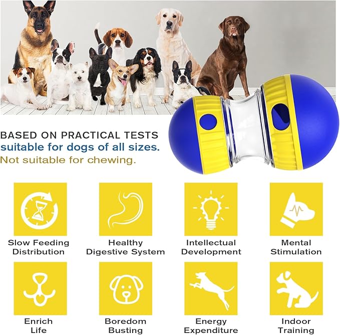 BSISUERM Dog Treat Dispensing Puzzle Toy Adjustable Food Dispenser Slow Feeder Puppy Enrichment Training Rolling Ball Pet Interactive Chase Toys for Small Medium Large Dogs to Keep Them Busy