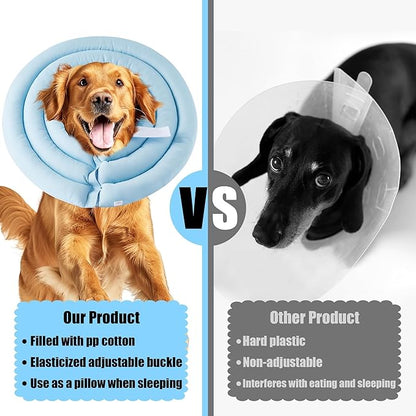 Soft Dog Cone Collar - Adjustable Recovery Cone for Large Dogs After Surgery to Stop Licking, Waterproof Elizabethan Protective Neck Donut Collar Alternative for Pet (Blue, 2XL)