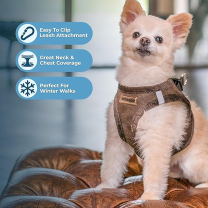 Best Pet Supplies - All Weather Plush, Reflective, No Pull Harness for Small, Medium Dogs, Cats - Secure with Hook & Loop Fastener, Buckle, Double D-Rings - Chocolate Suede, S