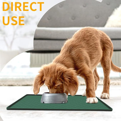 Ptlom Pet Placemat for Dog and Cat, Waterproof Silicone Pet Feeding Bowl Mats for Food and Water, Small Medium Large Dogs Mat Prevent Residues from Spilling to Floor, Hunter Green, 18" 12"