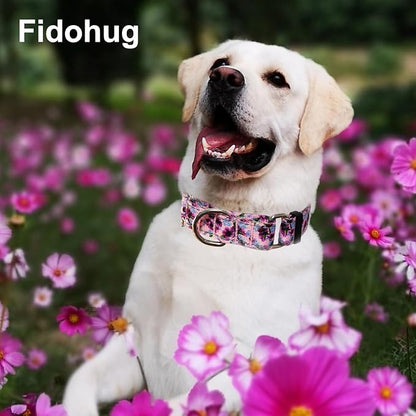 Reflective Martingale Collar for Dogs Nylon Training Collar with No Buckle Cute Floral No Pull Dog Collar for Medium Dogs（Purple Flower，M）
