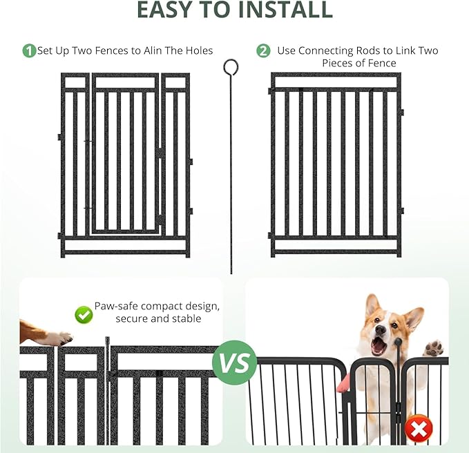 Dog Fence Outdoor Indoor, 47 Inch Height 40 Panels Dog Playpen for Large/Medium/Small Dogs Metal Dog Pen for Yard Camping and RV | Black-Silver