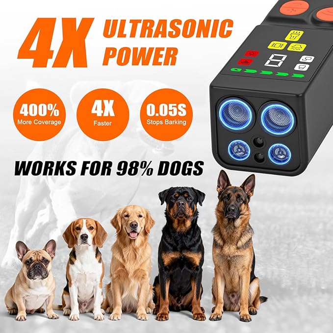 Dog Bark Deterrent Devices 2026 New Updated 4X Ultrasonic Anti Barking Device with 10 Modes & LED Light, 45ft Range Rechargeable Handheld Trainer for Dogs Humane Bark Control