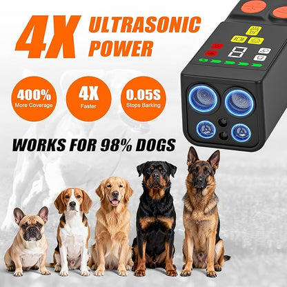 Dog Bark Deterrent Devices 2026 New Updated 4X Ultrasonic Anti Barking Device with 10 Modes & LED Light, 45ft Range Rechargeable Handheld Trainer for Dogs Humane Bark Control