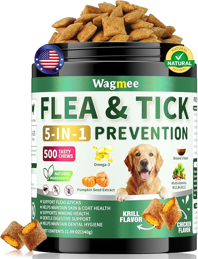 Flea and Tick Prevention for Dogs Chews – 500 Tasty Chicken Flavor Soft Chews, Dog Flea and Tick Treatment, Oral Flea Chews Supplement for Dogs, Puppies, All Breeds & Ages