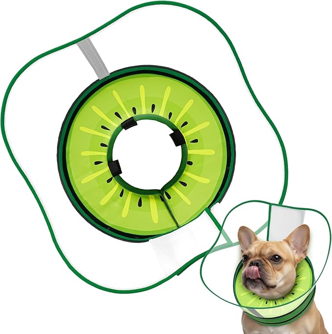 Sponge Dog Cone Collar, Dog Recovery Collar Alternative with Detachable High Clear Shield, Adjustable Soft Neck Cone for Small Medium Large Dogs, Stop Licking After Surgery (Kiwi,M)