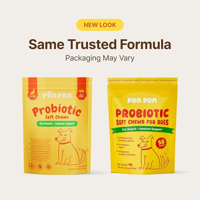 PENPEN Probiotics for Dogs, Dogs Probiotics for Digestive Health, Multi-Probiotic and Enzyme Blend Promote Gut Health & Immune Support, Eases Sensitive Stomachs (Beef Chews, 50ct)