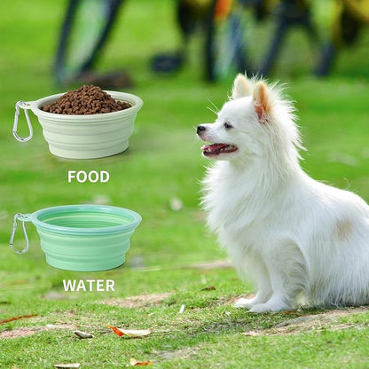 SLSON Collapsible Dog Bowl, 2Pack Macaron Color Pet Travel Bowls Silicone Foldable Water Feeder Dish for Small to Large Dogs Cat Walking Hiking Camping (Macaron Light Green and Light Yellow, Small)