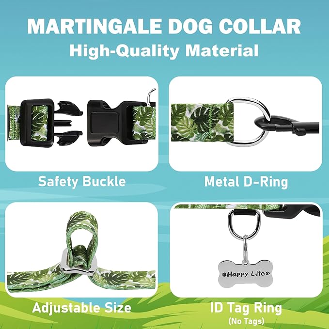Martingale Collar for Dogs with Buckle Adjustable Nylon Tropical Slip No Pull Training Dog Collars (Palm Leaf, XLarge)