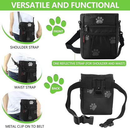 kissleaf Dog Treat Pouches for Pet Training, Treat Pouches for Pet Training,Large Dog Treat Training Pouch and Dog Clicker,Dog Training Treat Pouch Built-in Poop Bag Dispenser-Black Pattern.