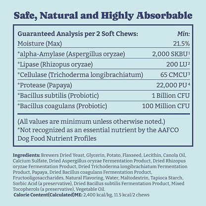 Probiotics for Dogs, Dog Probiotics and Digestive Enzymes, Pre & Probiotic Over 1 Billion CFUs, for Gut Health and Digestive Health, Yeast Balance, Immune Support, 90 Soft Chews
