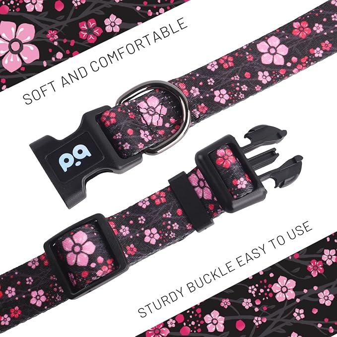 QQPETS Adjustable Soft Dog Collar: Print Flower Pink Multicolor Cute Patterns for XS Small Medium Large Pet Girl Boy Puppy Walking Running Training