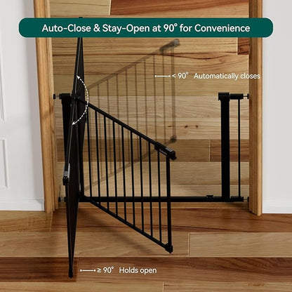 Babelio Baby Gate for Doorways and Stairs, 41-46" Pet Gate with Wide Walk Thru Door and Lock Indicator, No Drill Pressure Mounted Safety Gate with Double Lock and Self-Closing, Black