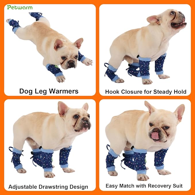 PetWarm Dog Recovery Sleeve 4pcs Set, Dog Leg Sleeve, Ideal for Comfort and Support During Pet Recovery, Suitable for Active or Support Recoverying Pet Use, Blue, S