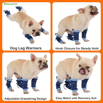 PetWarm Dog Recovery Sleeve 4pcs Set, Dog Leg Sleeve, Ideal for Comfort and Support During Pet Recovery, Suitable for Active or Support Recoverying Pet Use, Blue, S