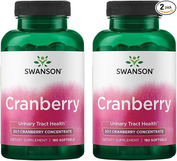 Swanson Cranberry 20:1 Juice Concentrate Urinary Tract and Kidney Health Supplement for Women and Adults Seeking Bladder Support with Vitamins C & E (180 Softgels, 2 Pack)
