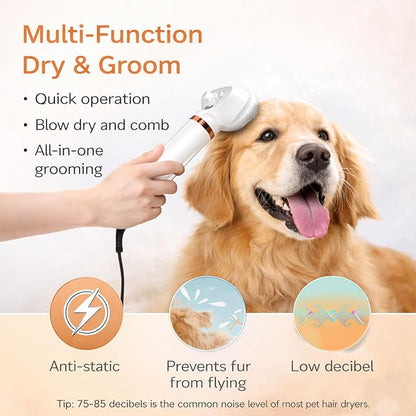 All-in-One Steam Pet Grooming Brush for Dogs & Cats, Soft Brushing with Drying & Deshedding, Calm Home Grooming Tool for Daily Use