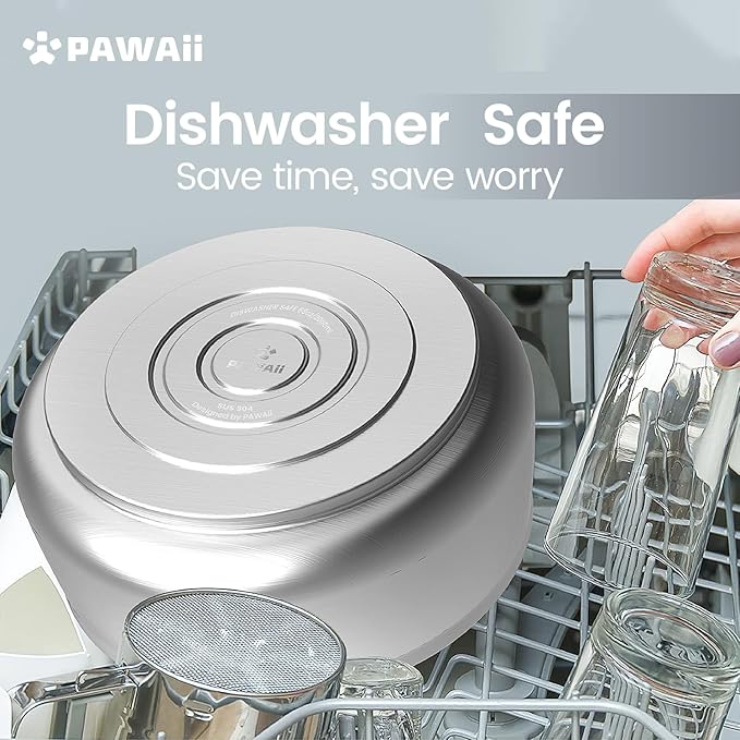 Pawaii Dog Bowl, 68 oz Double-Wall Stainless Steel Food and Water Bowl, Non-Slip Rubber Base, Dishwasher Safe, ID Tag Included, (1 Pack)