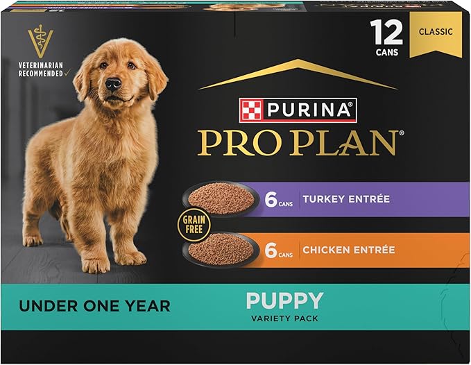 Purina Pro Plan Development Wet Puppy Food, Grain Free Chicken Entree and Grain Free Turkey Entree Variety Pack - (Pack of 12) 13 oz. Cans