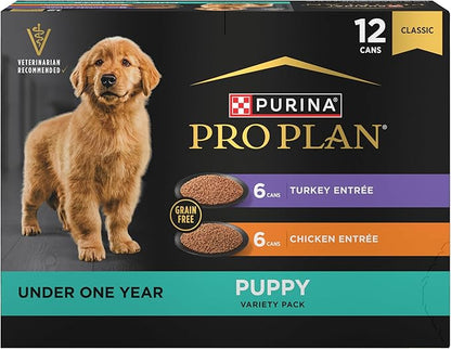 Purina Pro Plan Development Wet Puppy Food, Grain Free Chicken Entree and Grain Free Turkey Entree Variety Pack - (Pack of 12) 13 oz. Cans