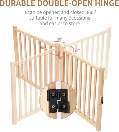 YOCAN Paint-Free Wooden Freestanding Dog Gates for The House,Doorways, Stairs,Wood Dog Fences Indoor Pet Gate,Step Over Fence-4 Panel H:23”