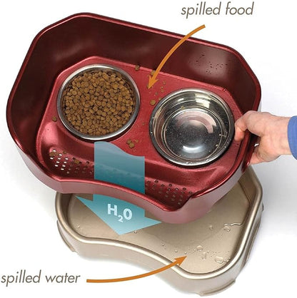 Neater Feeder Deluxe Mess-Proof Elevated Dog Bowls for Large Dogs (40+ lbs), 2 Height Adjustable (14.5” & 17.5”) No-Spill Raised Dog Bowl Stand, Stainless Steel Food Bowl Set, Made in USA, Cranberry