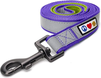 Pawtitas 6 FT Padded Dog Leash with Comfortable Neoprene Padding Handle - Purple Lead | Medium Reflective Dog Leash with Highly Reflective Band Perfect for Medium and Large Dogs and Puppies.