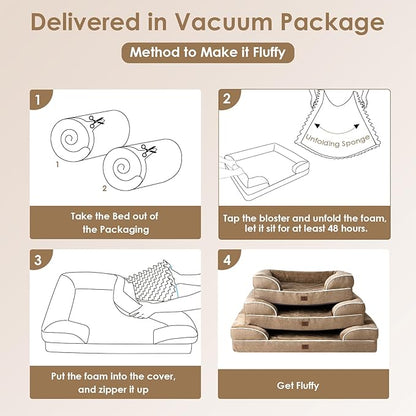 EHEYCIGA Orthopedic Dog Beds for Extra Large Dogs, Waterproof Memory Foam XXL Dog Bed with Sides, Non-Slip Bottom and Egg-Crate Foam Big Pet Couch Bed with Washable Removable Cover, Camel