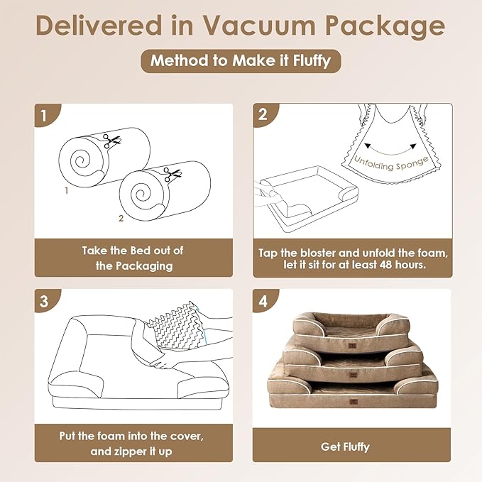 EHEYCIGA Orthopedic Dog Bed for Small Dogs, Waterproof Memory Foam Small Dog Beds with Sides, Non-Slip Bottom and Egg-Crate Foam Medium Pet Couch Bed with Washable Removable Cover, Camel