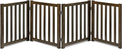 LZRS 4-Panel Wooden Free Standing Foldable Dog Gate Indoor – 24" High, Extra Wide Step-Over Safety Pet Gate for Doorways, Stairs, Hallways, Large Spaces & Playpen for Puppies Indoor Use, Walnut