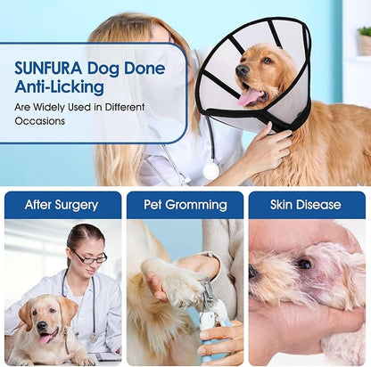 SUNFURA Dog Cones for Large Dogs, Soft Dog Cone to Stop Licking After Surgery, Detachable Pet Recovery E-Collar Alternative for Wound Healing, Black XL