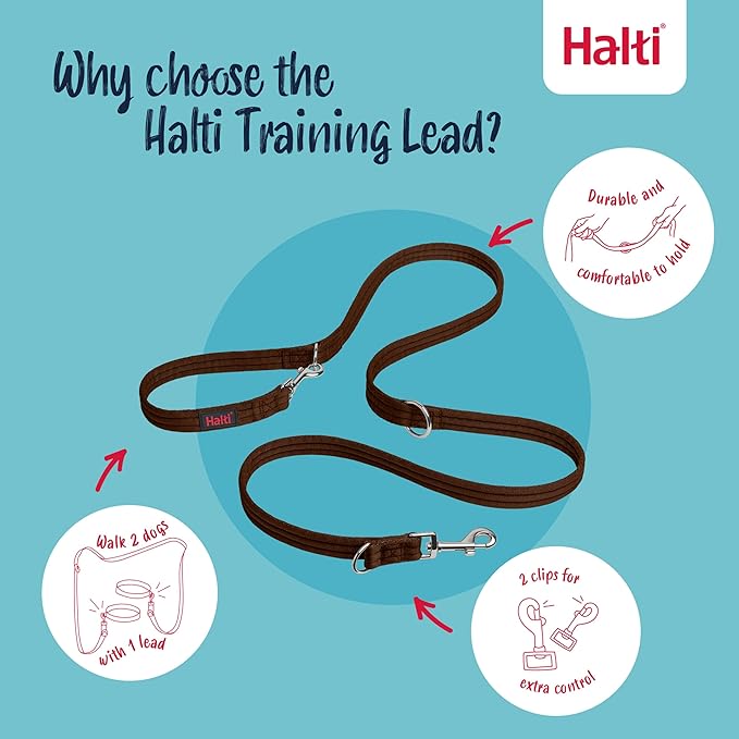 Halti Training Leash - Multifunctional Double-Ended Dog Leash, Ideal for Anti-Pulling Dog Training. Lightweight & Durable. Suitable for Small to Medium Dogs & Puppies (Size Small, Deep Walnut, 2m)