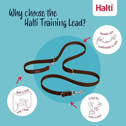 Halti Training Leash - Multifunctional Double-Ended Dog Leash, Ideal for Anti-Pulling Dog Training. Lightweight & Durable. Suitable for Small to Medium Dogs & Puppies (Size Small, Deep Walnut, 2m)