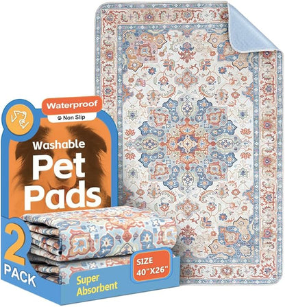 Washable Pee Pads for Dogs 2 Pack Reusable Puppy Training Pads 40"x26" Super Absorbent Waterproof Dog Training Pads, Non-Slip Potty Pads, Whelping Pads Litter Mat