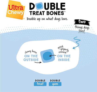 Ultra Chewy Double Treat Bones: Long-Lasting Dog Treats Made in USA for Large and Small Breeds, Highly Digestible, Ideal for Aggressive Chewers (Greek Yogurt, 2 Value Packs)