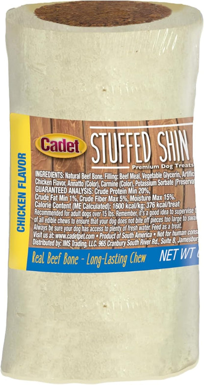 Cadet Stuffed Shin Bone, Long-Lasting Dog Chew Bones for Aggressive Chewers, High Protein Filled Bone Dental Chew for Dogs, Chicken Flavor Filling, 3-4" for Small Dogs