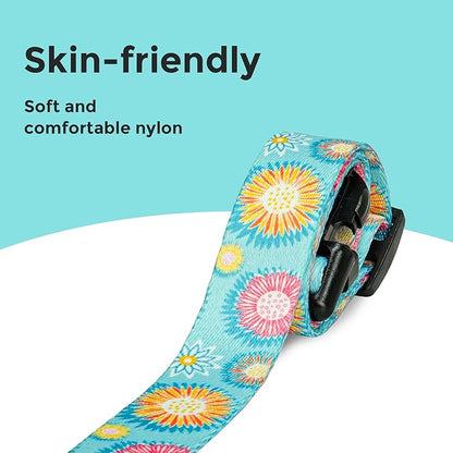 Kazazoo Dog Collar Cute and Soft Nylon Puppy Collar for Boy and Girl, Adjustable Dog Collars for Medium Large Dogs, Blue Sunflowers-L