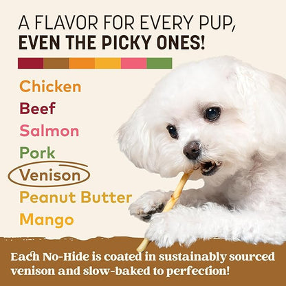Earth Animal No Hide Stix - Long Lasting Rawhide Free Small Dog Chews Sticks, Venison - 10 Count