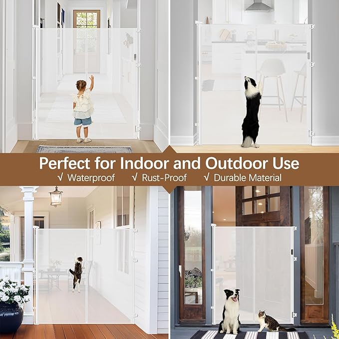 Reinforced 55" Extra Tall Cat Gate for Doorway - No Jumping Over/Crawling Under, Retractable Baby Gate for Cats Fits Openings up to 55" Wide, Retractable Dog Gate Indoor Tall Pet Gate for Stairs/White