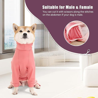 Dog Recovery Suit for Surgery Dog Onesie for Female and Male E-Collar Alternative Anti Shedding Pajamas Long Sleeve Claming Bodysuit Pink XXL