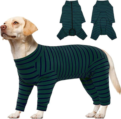 Kuoser Recovery Suit for Large Dogs After Surgery, Long Sleeve Dog Surgery Recovery Suit, Dog Onesie for Abdominal Wounds Skin Disease, Green XL