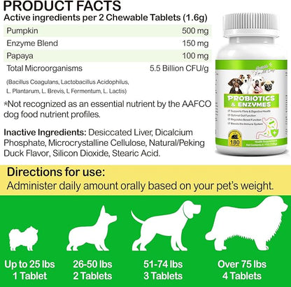 Probiotics for Dogs, 180 Chews Dog Probiotics and Digestive Enzymes, Promotes Gut Health, for Bowel Support, Immunity Health