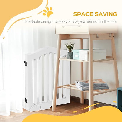 PawHut Freestanding Pet Gate for Dogs 24" Tall Foldable Dog Gates Indoor Wooden Barrier 3 Panels with 2 Support Feet, for Doorway Stairs, White