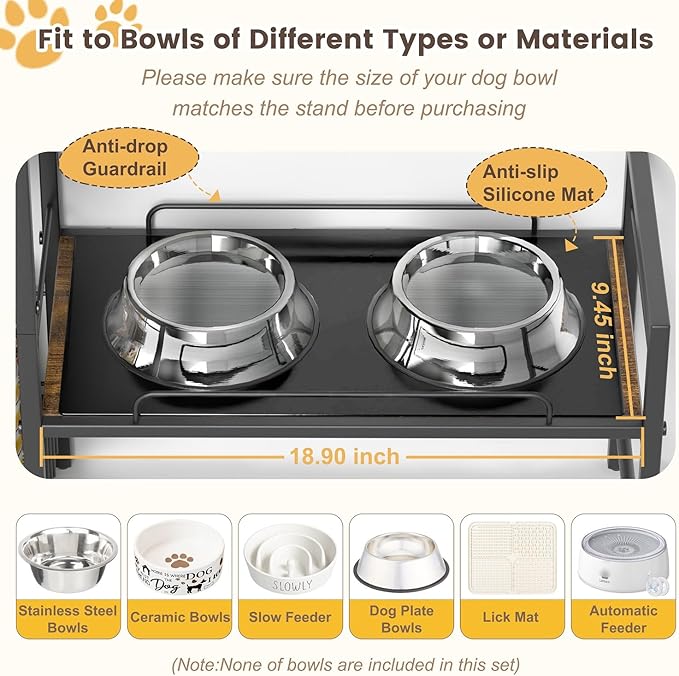 Elevated Dog Bowl Stand with 2 Feeding Stations, Adjustable Raised Feeding Station Cabinet with Toy Bin Basket, Lifted Food and Water Bowl Holder, Pet Storage Organizer for Large Medium Small Dogs