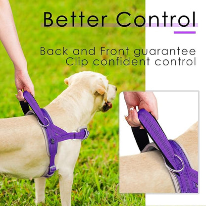 ADVENTUREMORE Dog Harness for Large Dogs No Pull, Sport Dog Halter Harness Reflective Breathable Dog Vest Escape Proof Dog Harness with Easy Control Front Clip Handle for Training Walking XL Purple