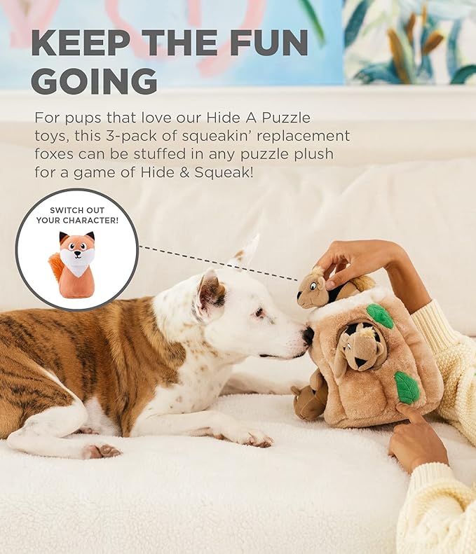 Outward Hound Squeakin' Fox Hide A Puzzle Plush Replacement Dog Toys - 3 Pack
