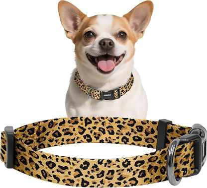 Kazazoo Dog Collar Cute and Soft Nylon Puppy Collar for Boy and Girl, Adjustable Dog Collars for Small Medium Dogs, Brown Leopard-XS