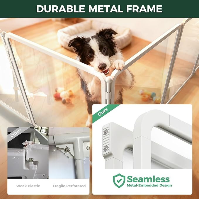 FXW AuraSpace Pro Acrylic & Wire Mesh Indoor Dog Playpen, 32" Height 6 Panels Metal Dog Pen for Small and Medium Dogs, White│Patented