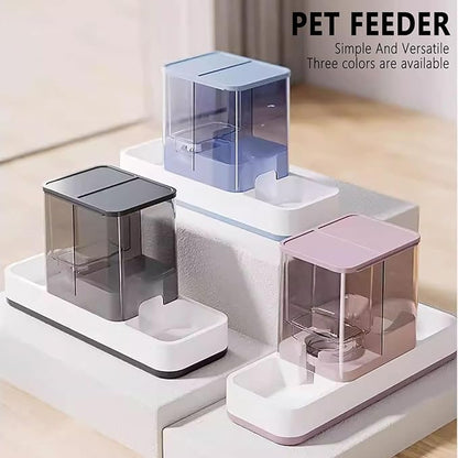 kathson Gravity Cat Food and Water Dispenser Automatic Dog Feeder Waterer 2 in 1 Auto Pet Food and Water Bowl Set Self Feeding for Puppy Kitten，Grey